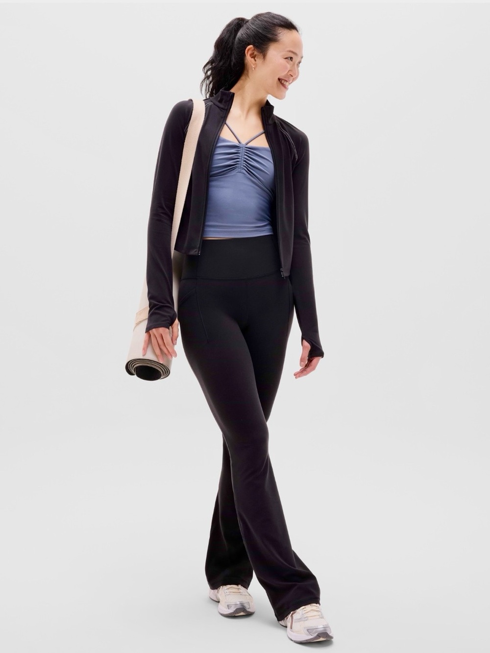 Athleta Salutation Stash Flare Black High-Waist Pants. Size Small Petite.